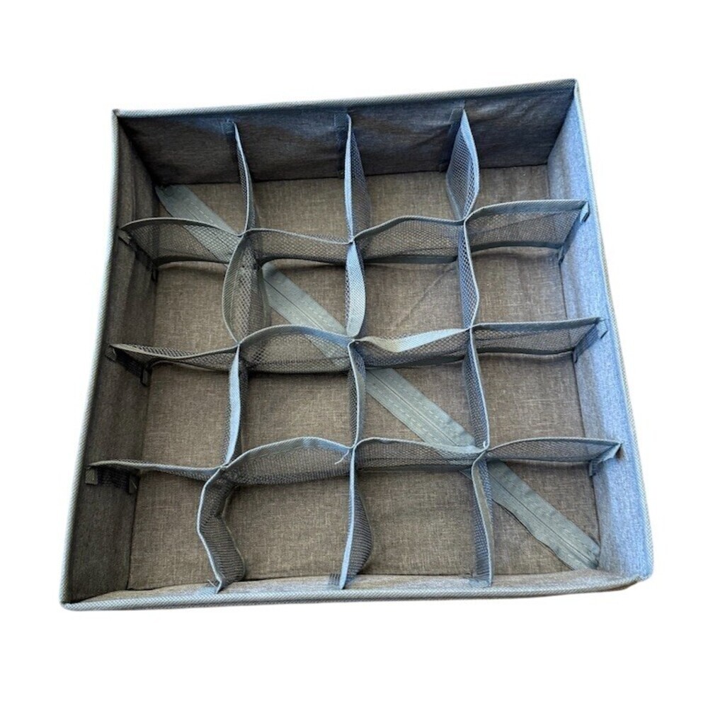 Foldable 16 Cell Drawer Organizer Storage Bin Gray 14x14